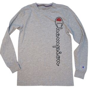 Champion Basic T-shirt, Mens Small, Heather Gray Cotton Long Sleeve Tee